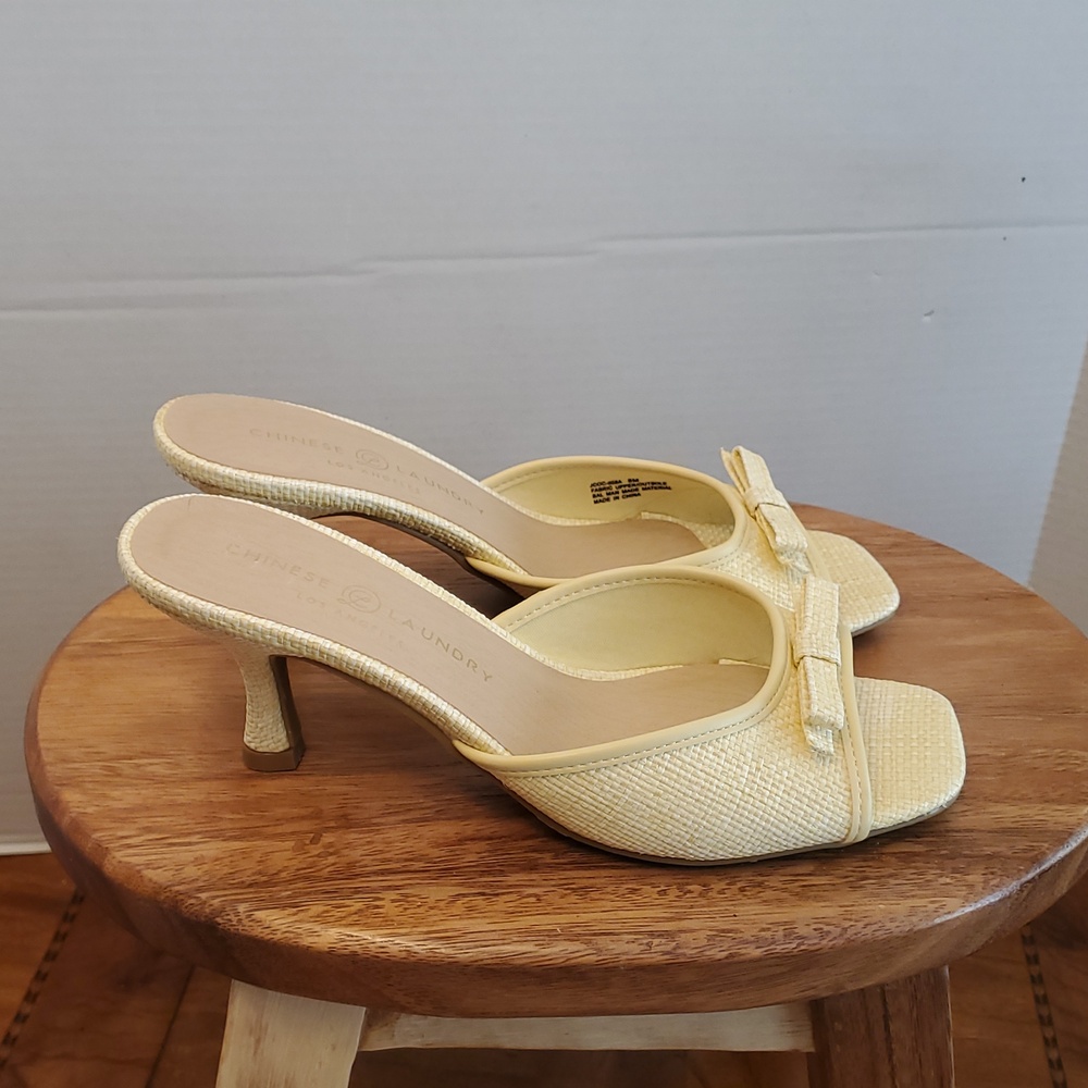 Chinese Laundry Woven Yellow Kitten Heels Slides with Bow Size 8 M - Picture 3 of 11